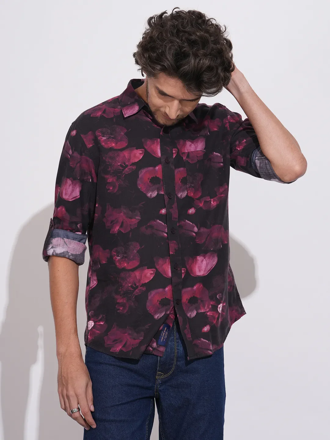 Red Moderno Fit Regular Collar Men's Shirt by Being Human Clothing