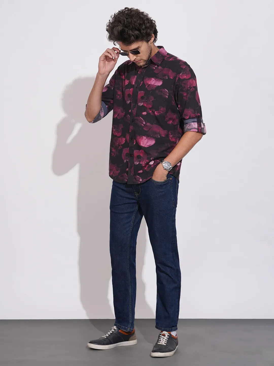 Red Moderno Fit Regular Collar Men's Shirt by Being Human Clothing - Image 4