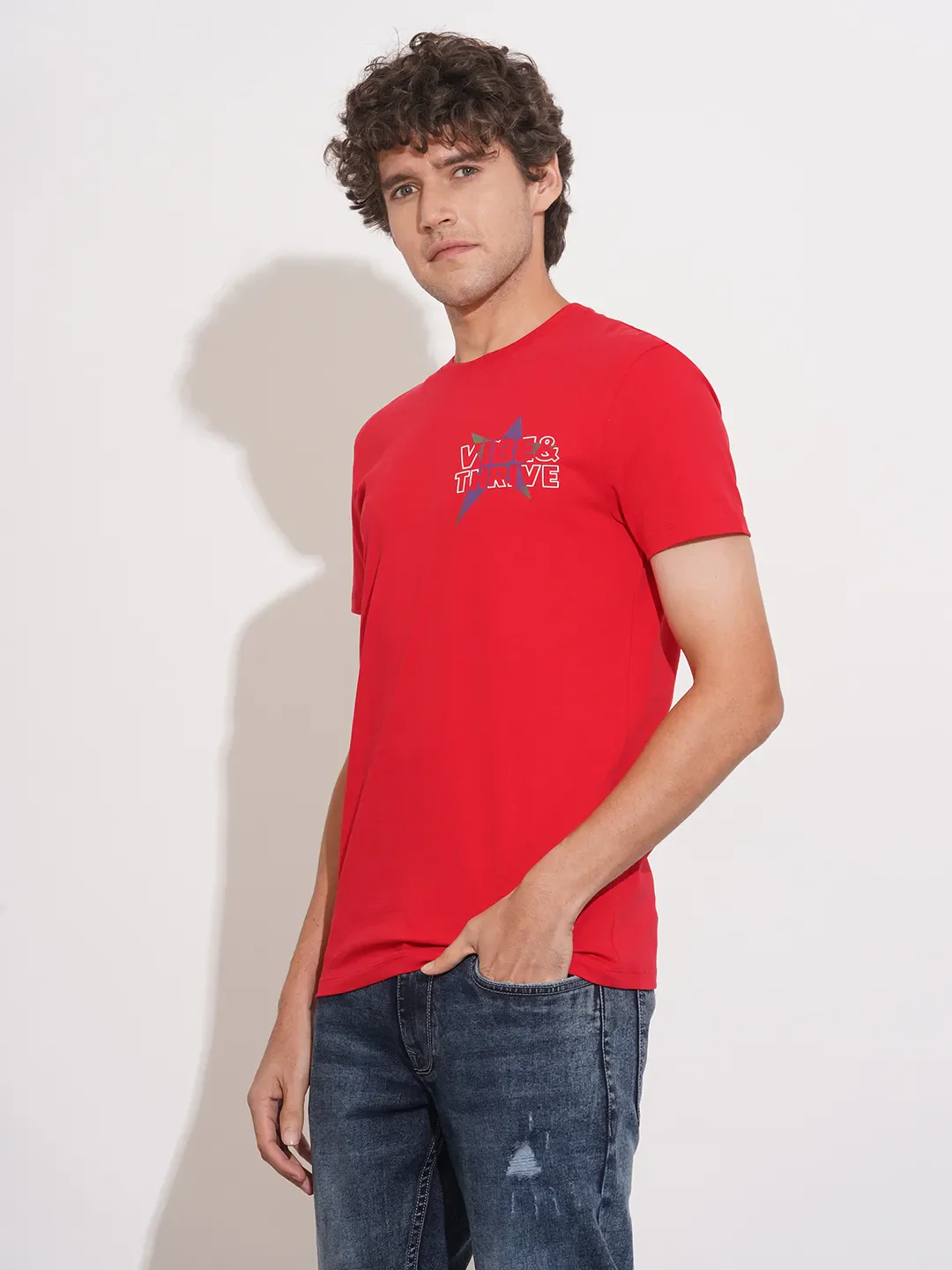 Red Regular Fit Round Neck Men's T-Shirt by Being Human Clothing - Image 2