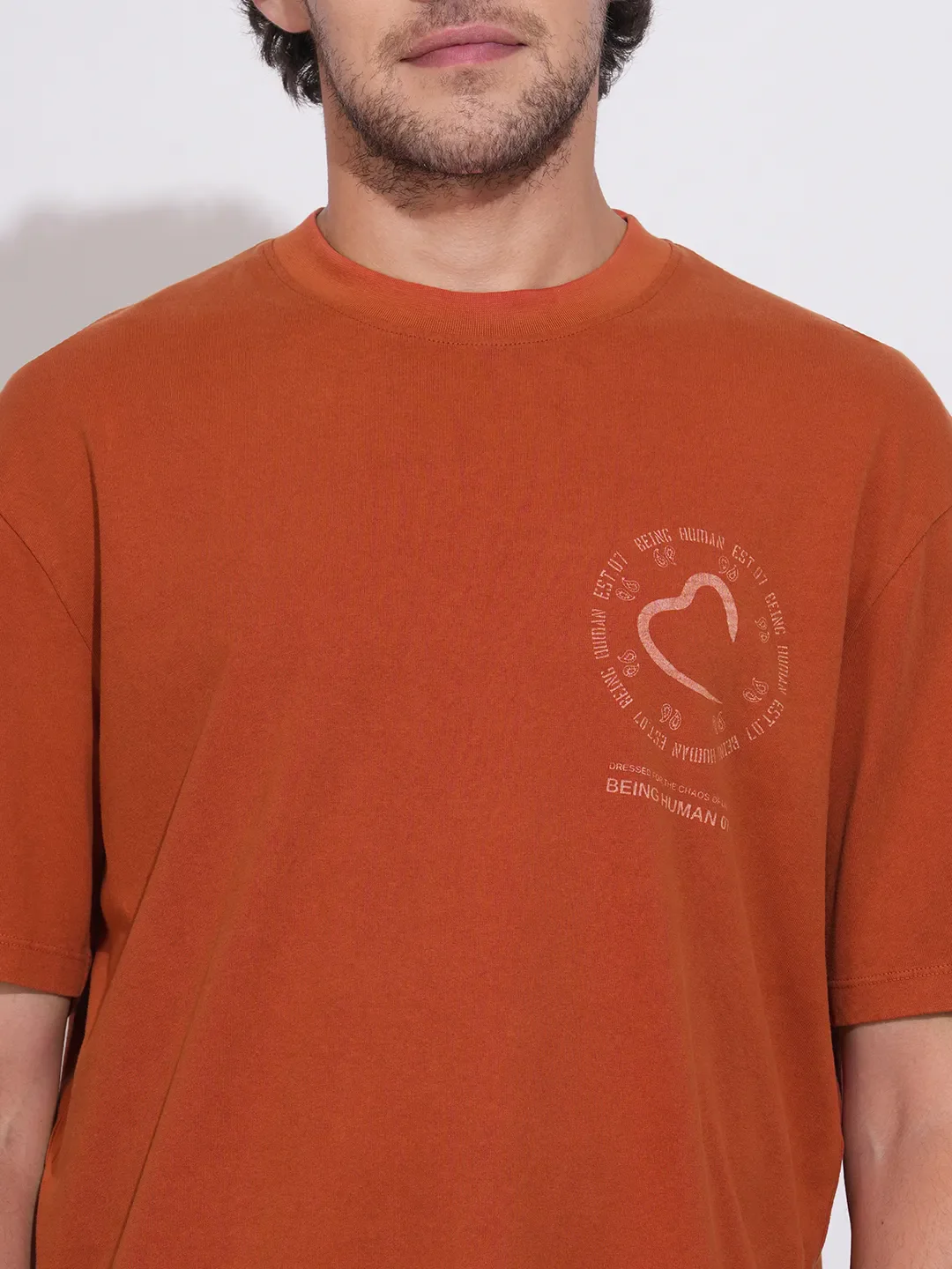 Rust Easy Fit Round Neck Men's T-Shirt by Being Human Clothing - Image 5