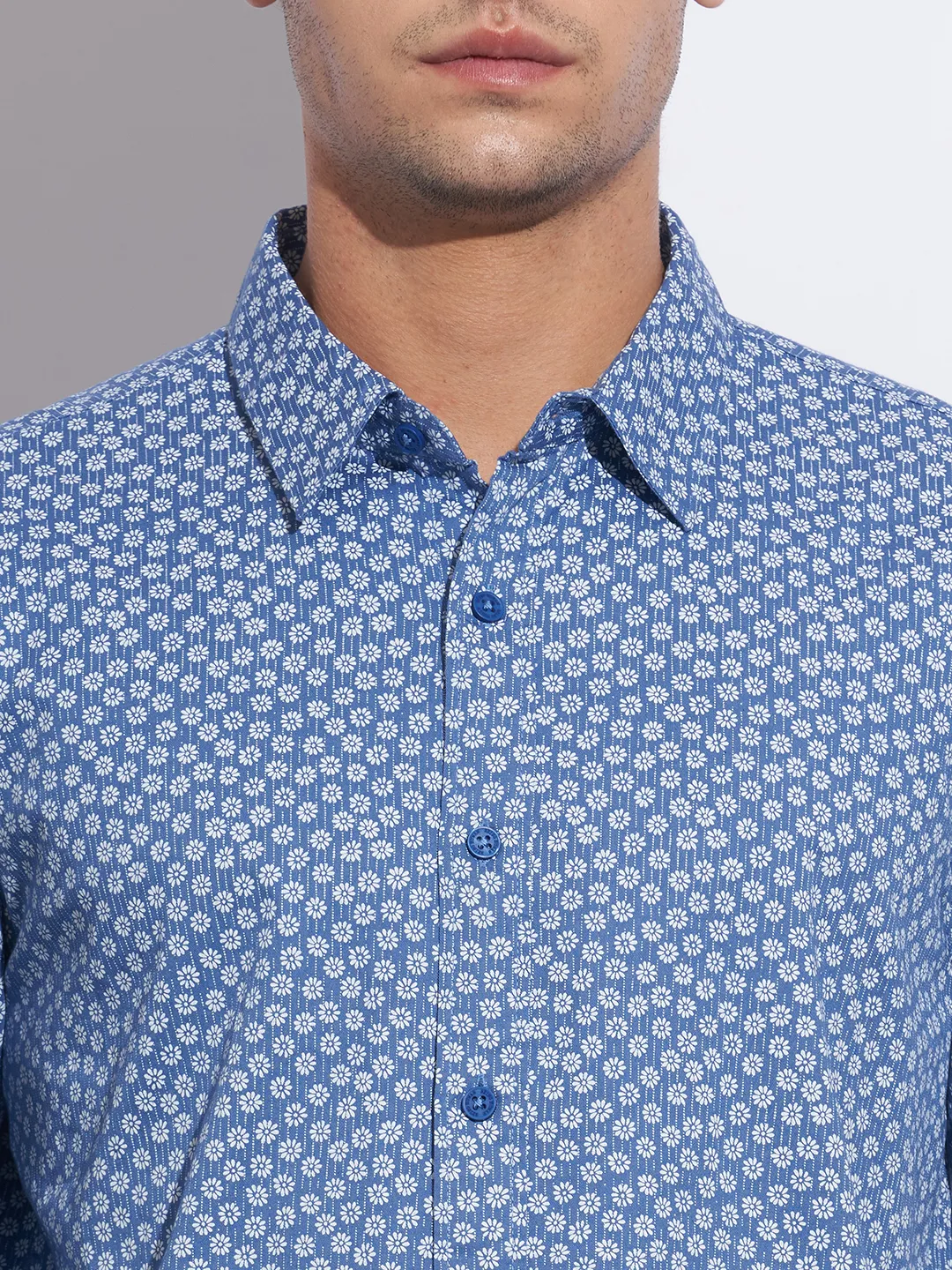 Blue Moderno Fit Regular Collar Long Sleeves Cotton Men's Shirt by Being Human Clothing - Image 5