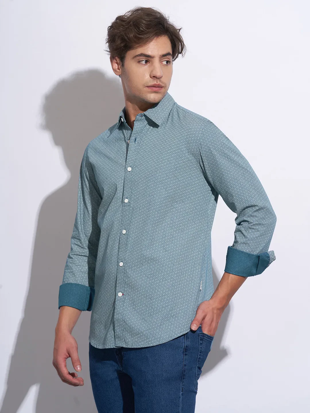 Green Moderno Fit Regular Collar Long Sleeves Cotton Men's Shirt by Being Human Clothing - Image 2