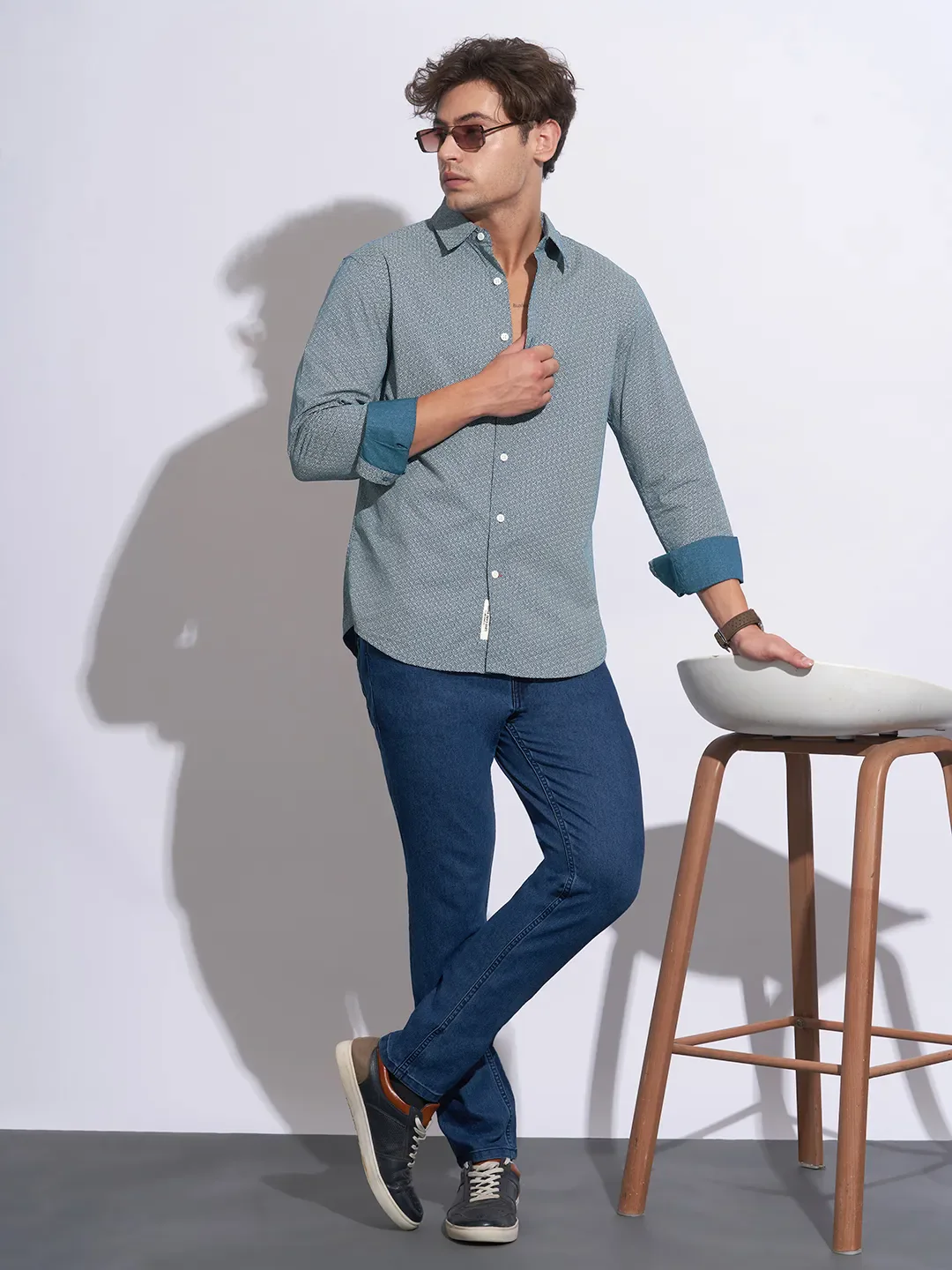 Green Moderno Fit Regular Collar Long Sleeves Cotton Men's Shirt by Being Human Clothing - Image 4