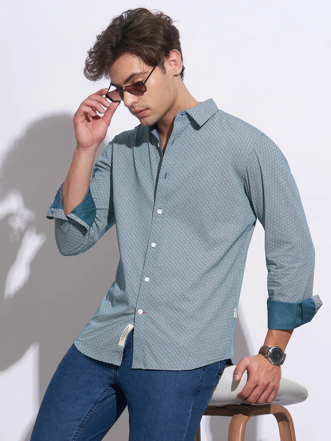 Green Moderno Fit Regular Collar Long Sleeves Cotton Men's Shirt by Being Human Clothing - Image 6