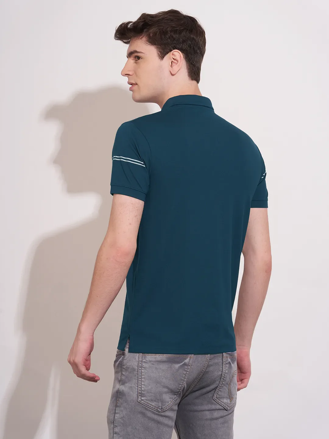 Teal Regular Fit Men's Polo T-Shirt by Being Human Clothing - Image 3