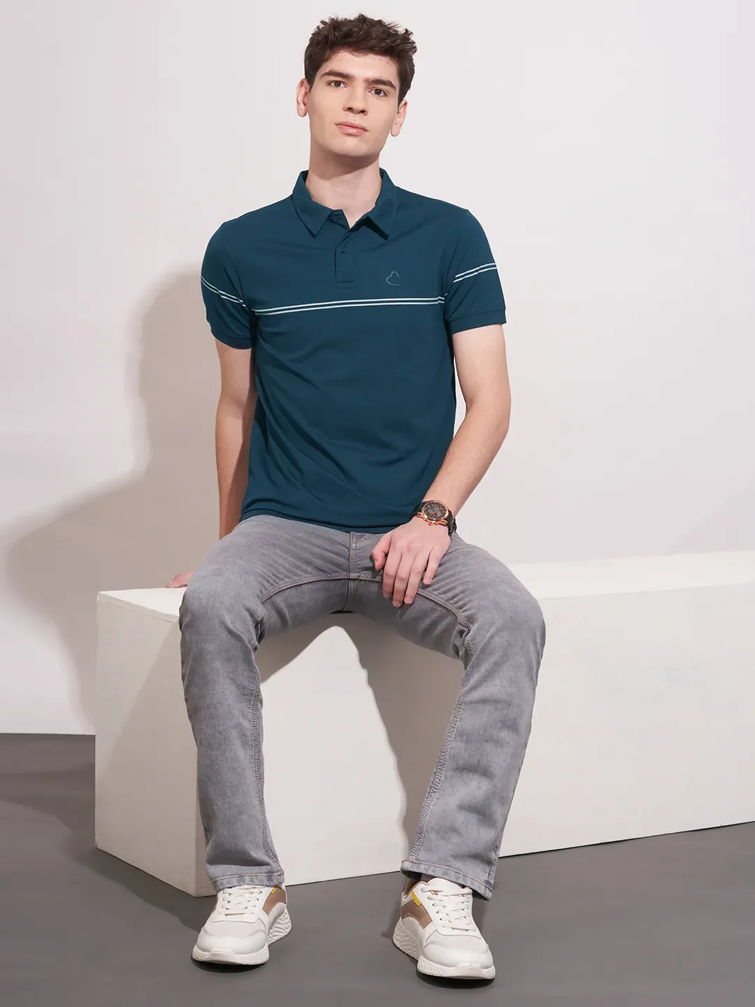 Teal Regular Fit Men's Polo T-Shirt by Being Human Clothing - Image 4