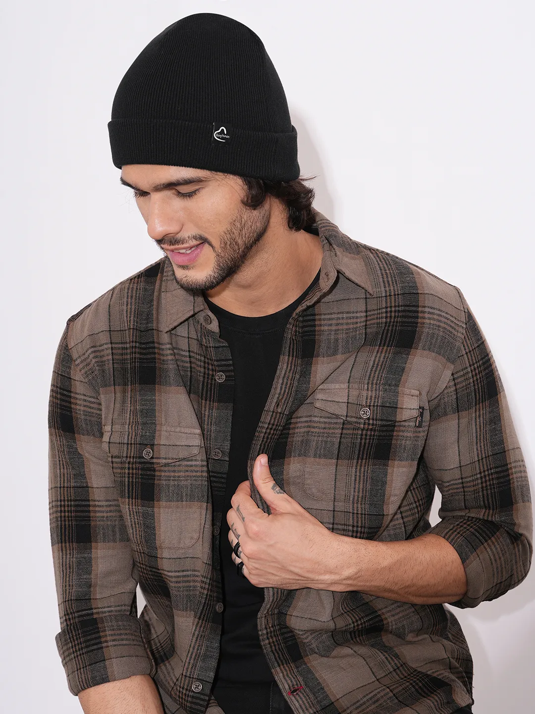 Black Cotton Unisex Cap by Being Human Clothing