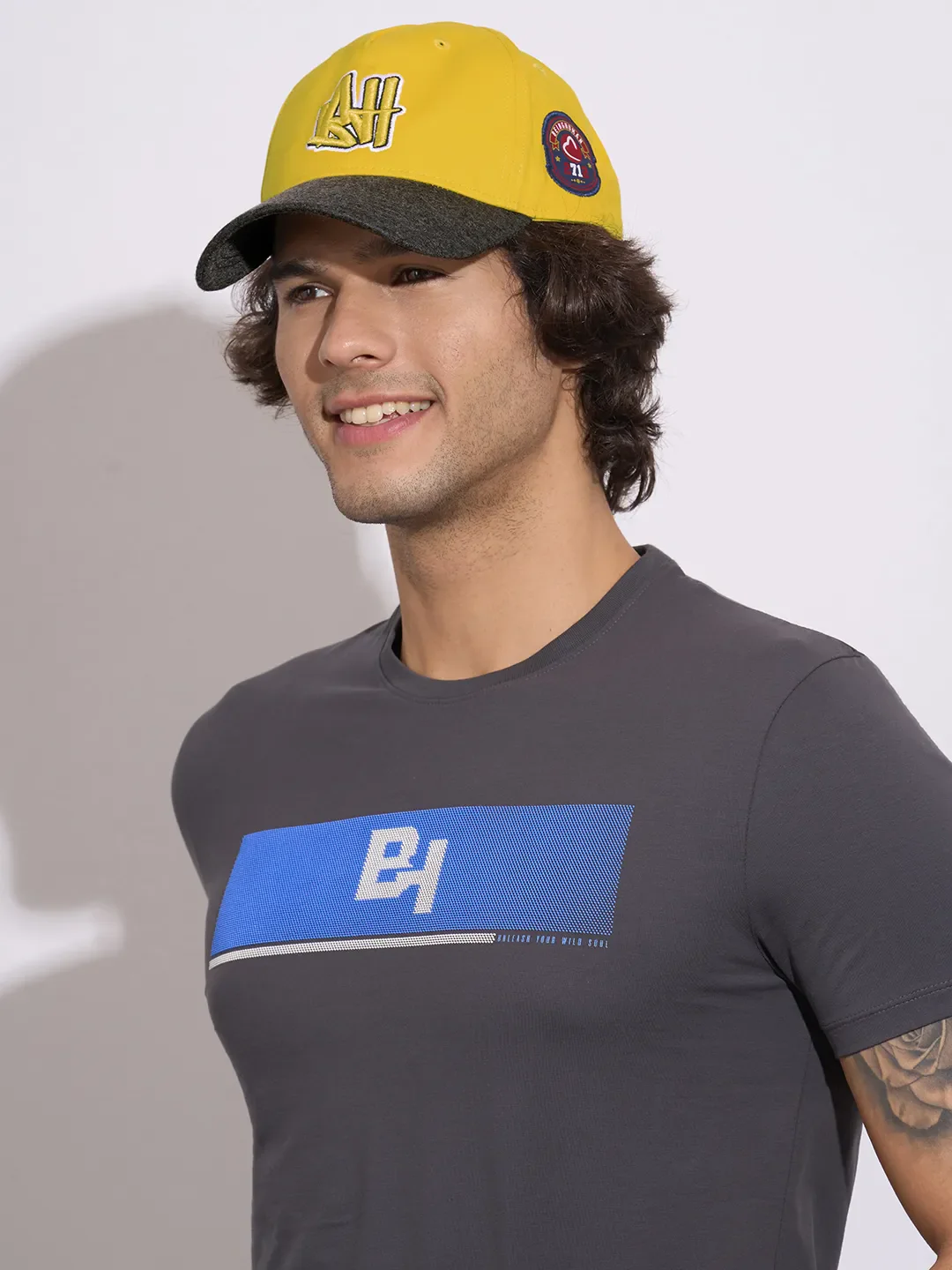 Yellow&Grey Cotton Unisex Cap by Being Human Clothing