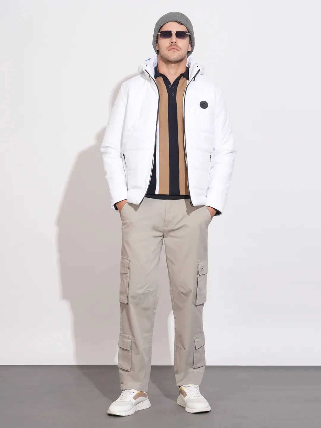 White Regular Fit Long Sleeves Polyester Men's Jacket by Being Human Clothing - Image 4