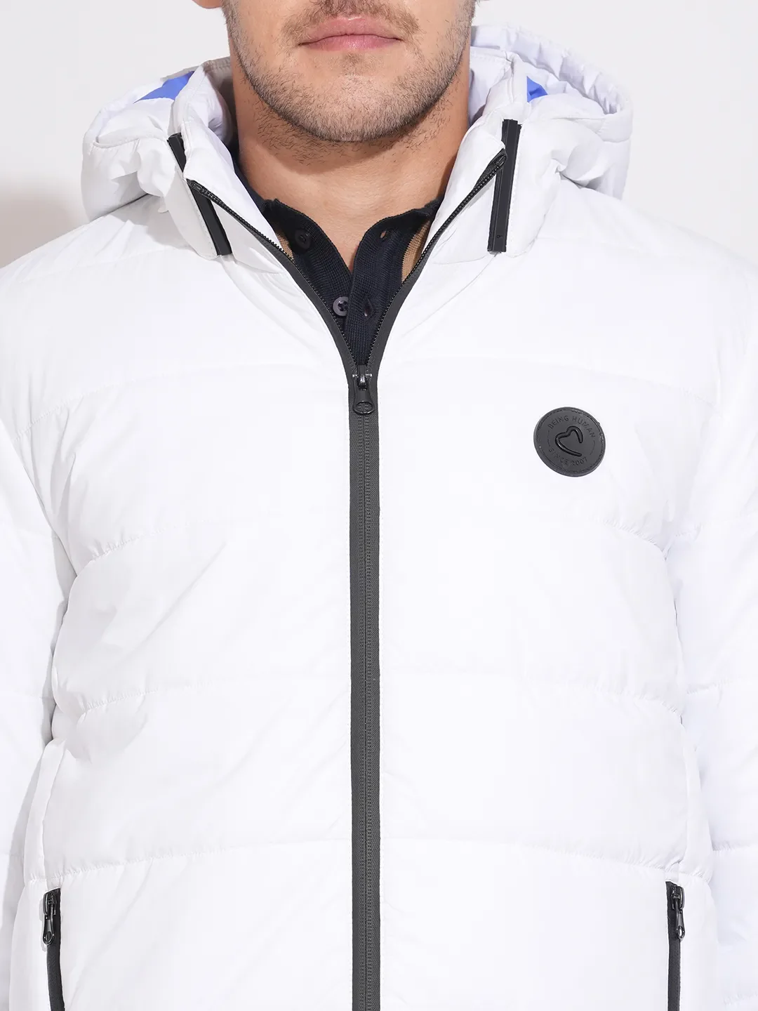 White Regular Fit Long Sleeves Polyester Men's Jacket by Being Human Clothing - Image 5