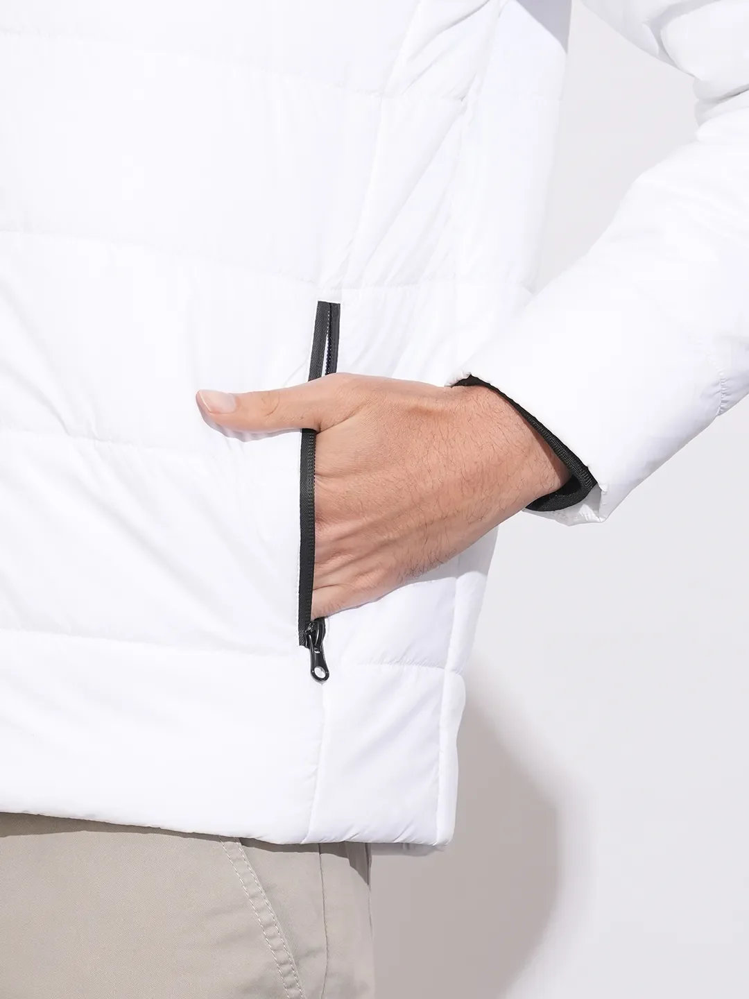 White Regular Fit Long Sleeves Polyester Men's Jacket by Being Human Clothing - Image 7