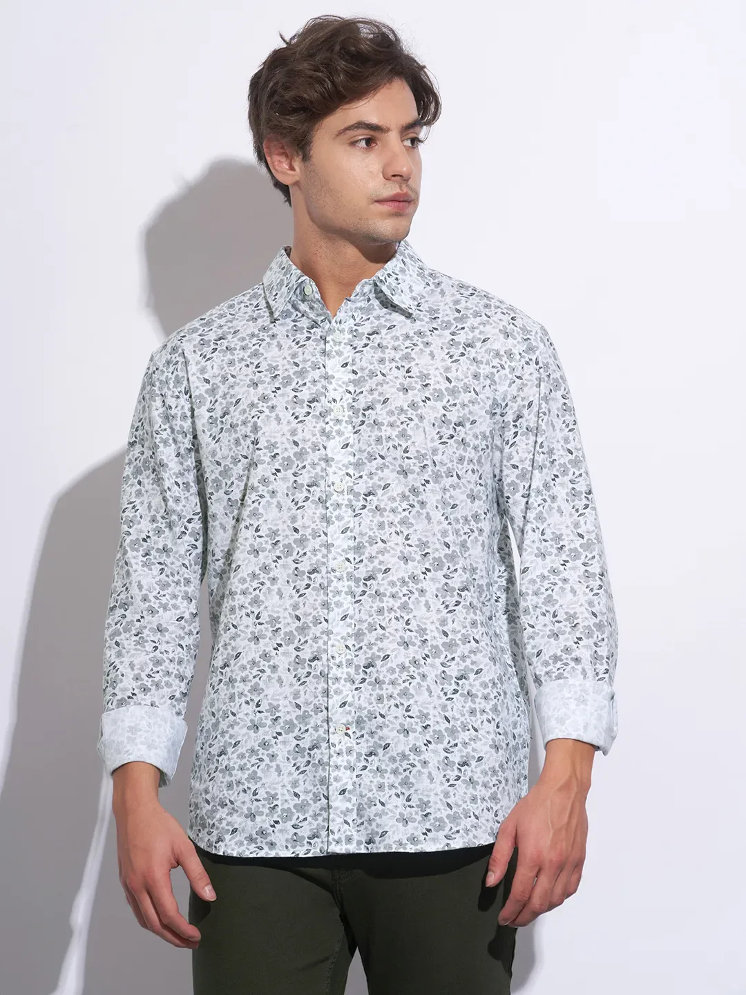 White Moderno Fit Regular Collar Long Sleeves Cotton Men's Shirt by Being Human Clothing