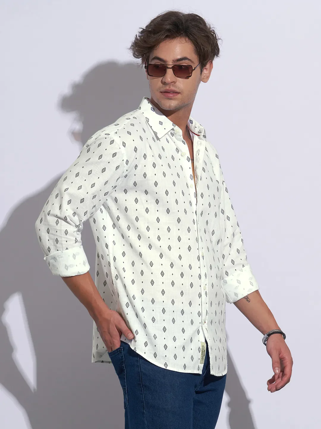 White Moderno Fit Regular Collar Long Sleeves Cotton Men's Shirt by Being Human Clothing - Image 6
