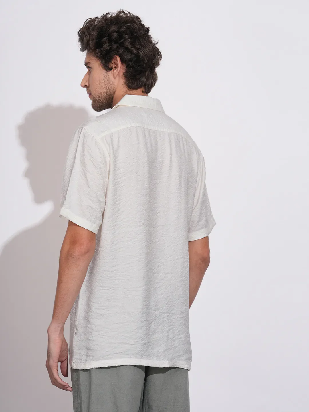 White Moderno Fit Regular Collar Short Sleeves Viscose Blend Men's Shirt by Being Human Clothing - Image 3