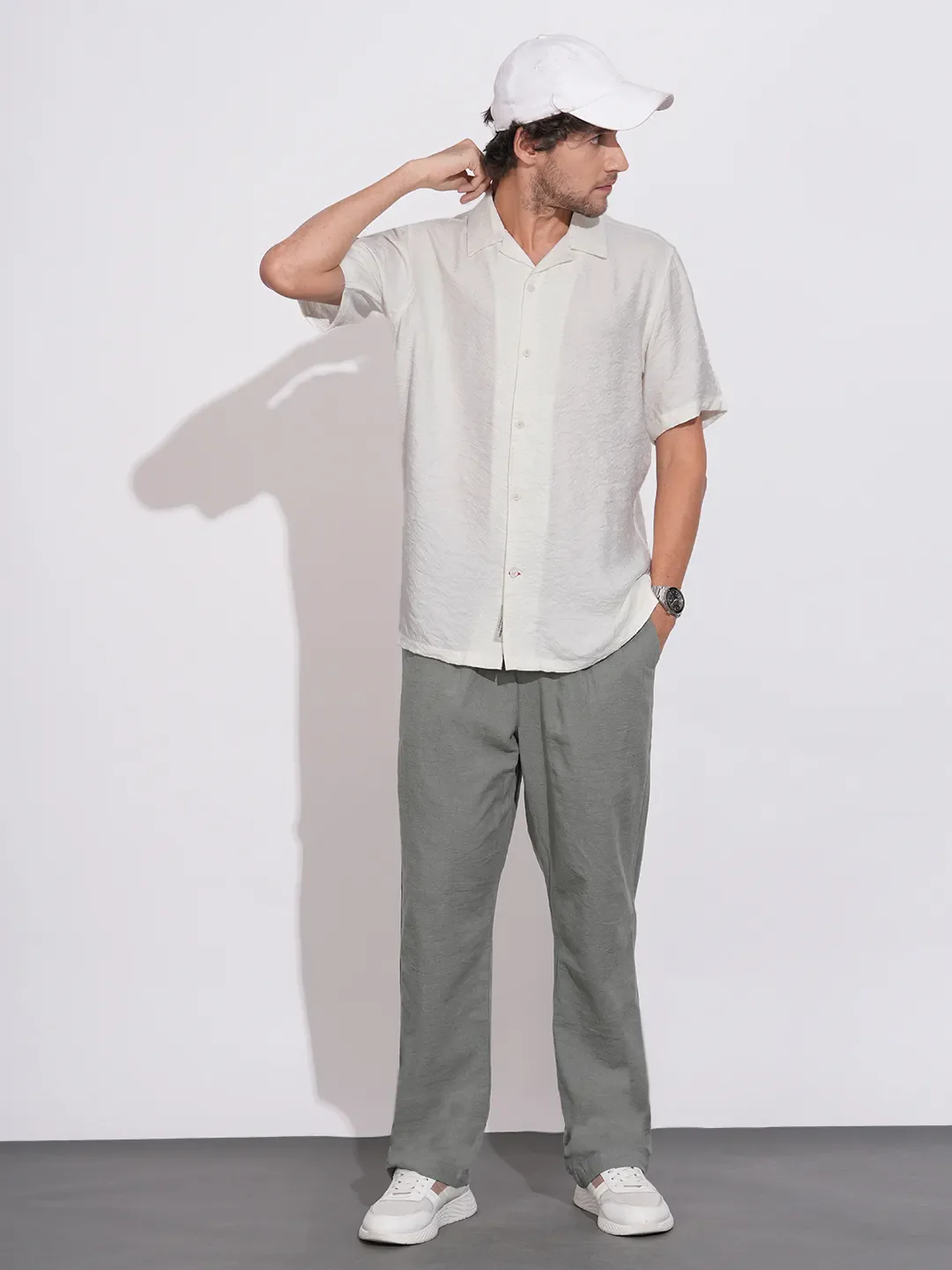 White Moderno Fit Regular Collar Short Sleeves Viscose Blend Men's Shirt by Being Human Clothing - Image 4