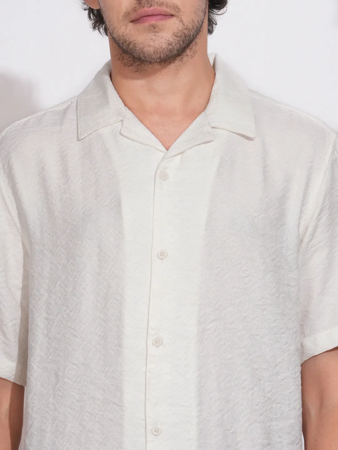 White Moderno Fit Regular Collar Short Sleeves Viscose Blend Men's Shirt by Being Human Clothing - Image 5