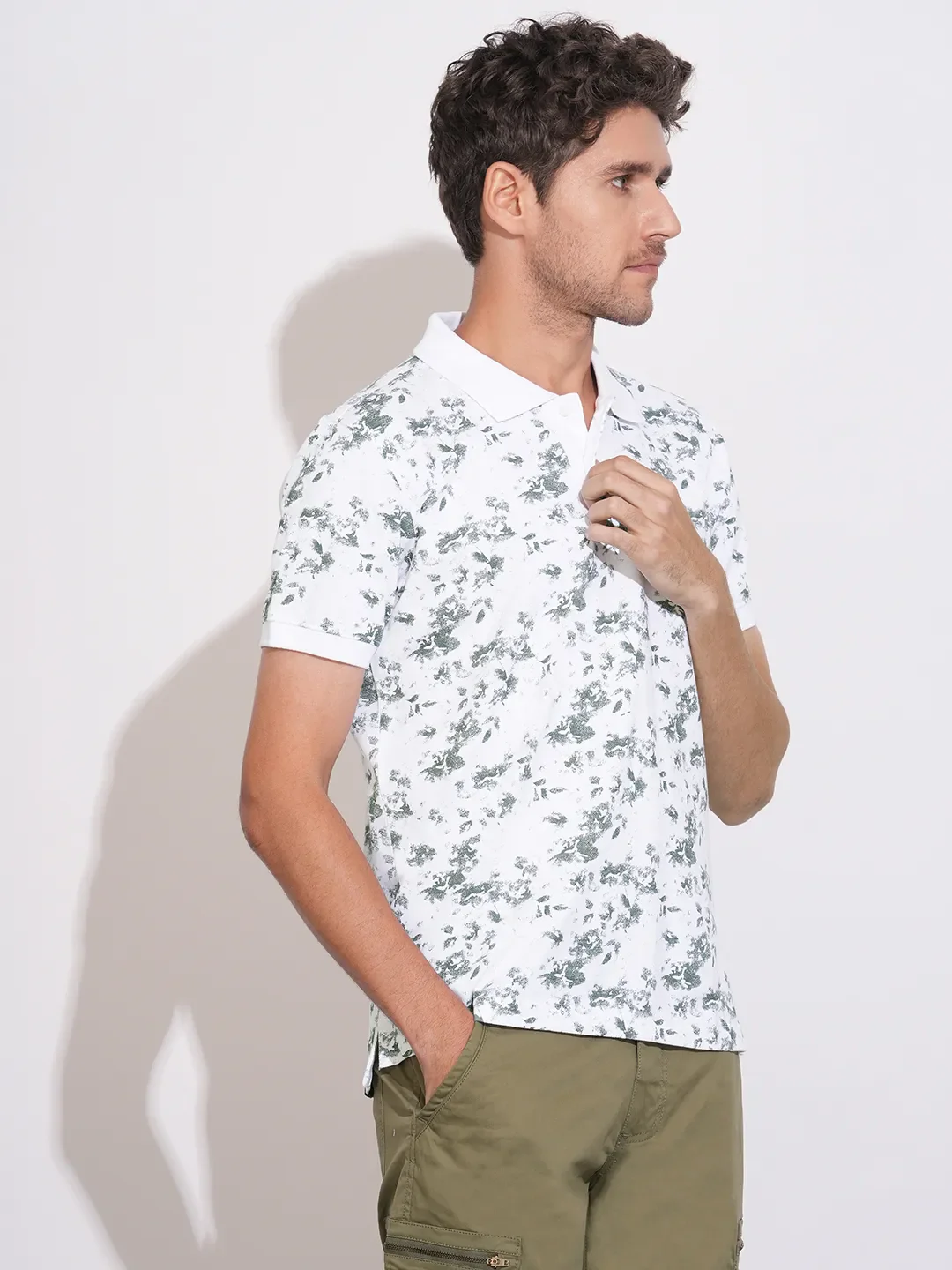 White Regular Fit Men's Polo T-Shirt by Being Human Clothing - Image 2