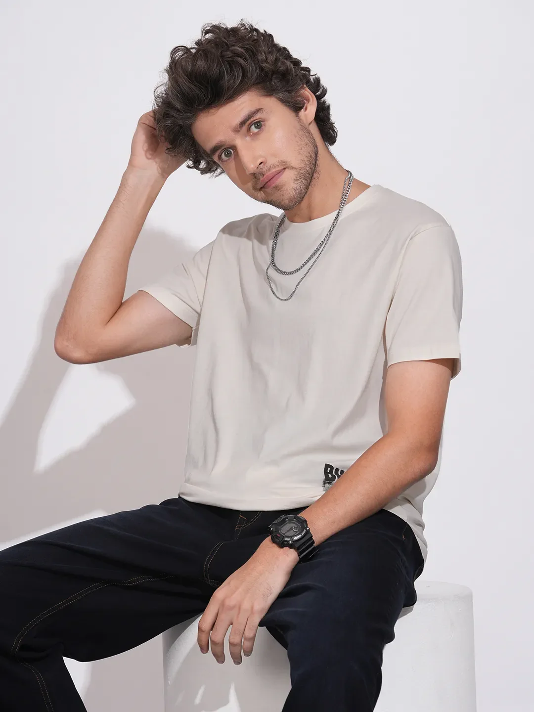 White Regular Fit Round Neck Men's T-Shirt by Being Human Clothing - Image 6