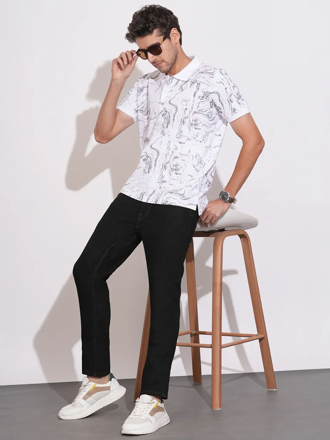 White Regular Fit Men's Polo T-Shirt by Being Human Clothing - Image 4
