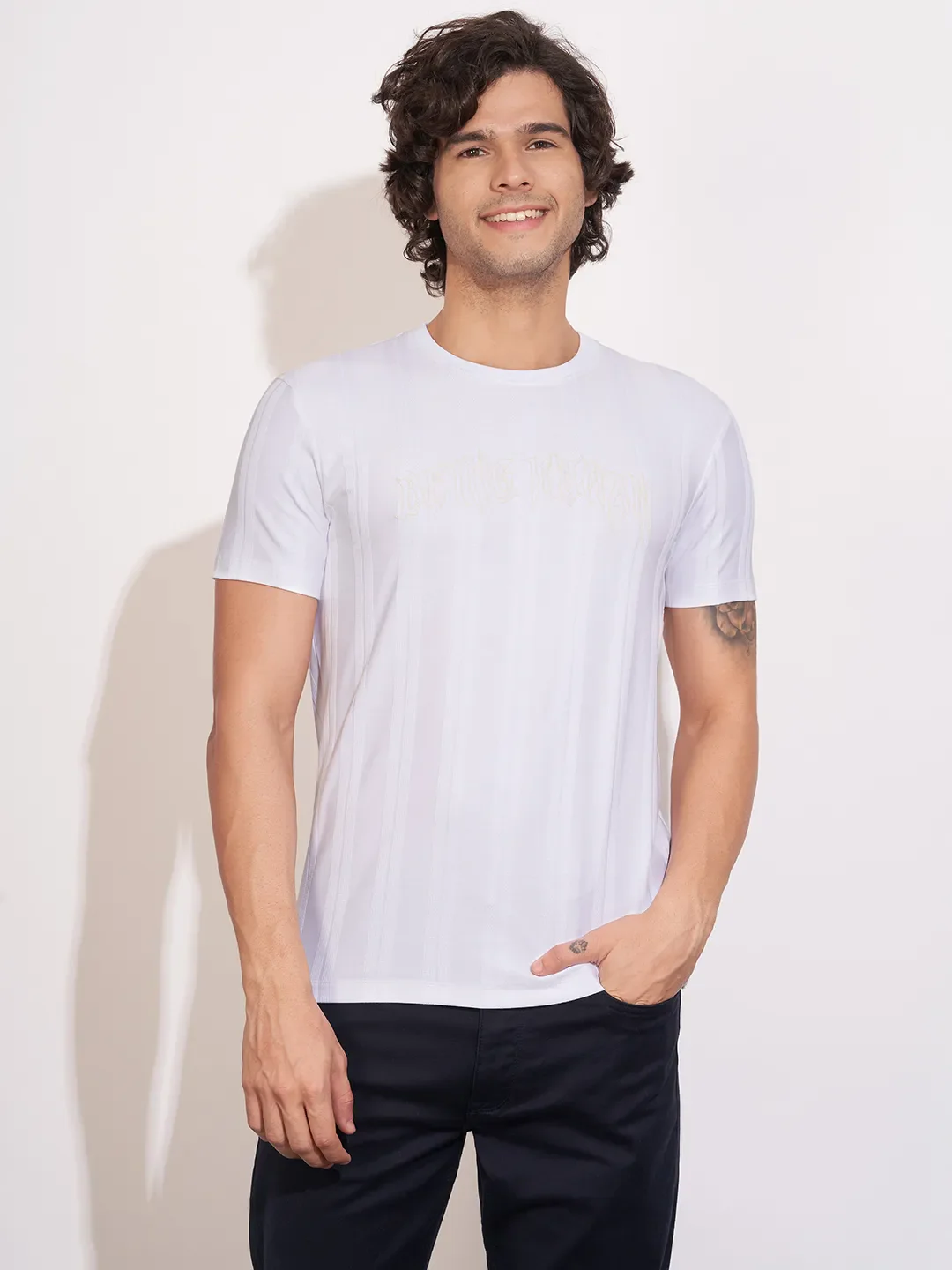 White Moderno Fit Men's Short Sleeves T-Shirt by Being Human Clothing