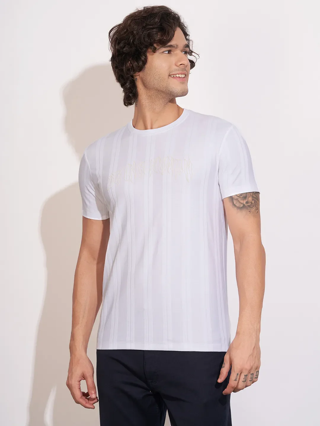 White Moderno Fit Men's Short Sleeves T-Shirt by Being Human Clothing - Image 2