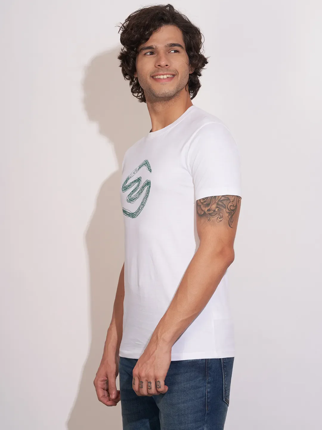 White Moderno Fit Round Neck Men's T-Shirt by Being Human Clothing - Image 2