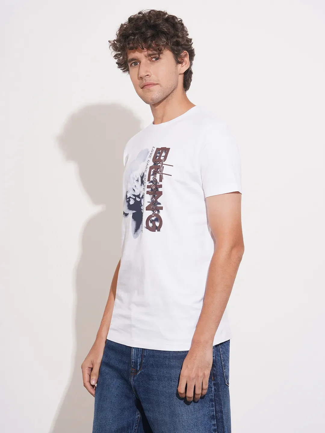 White Moderno Fit Round Neck Men's T-Shirt by Being Human Clothing - Image 2