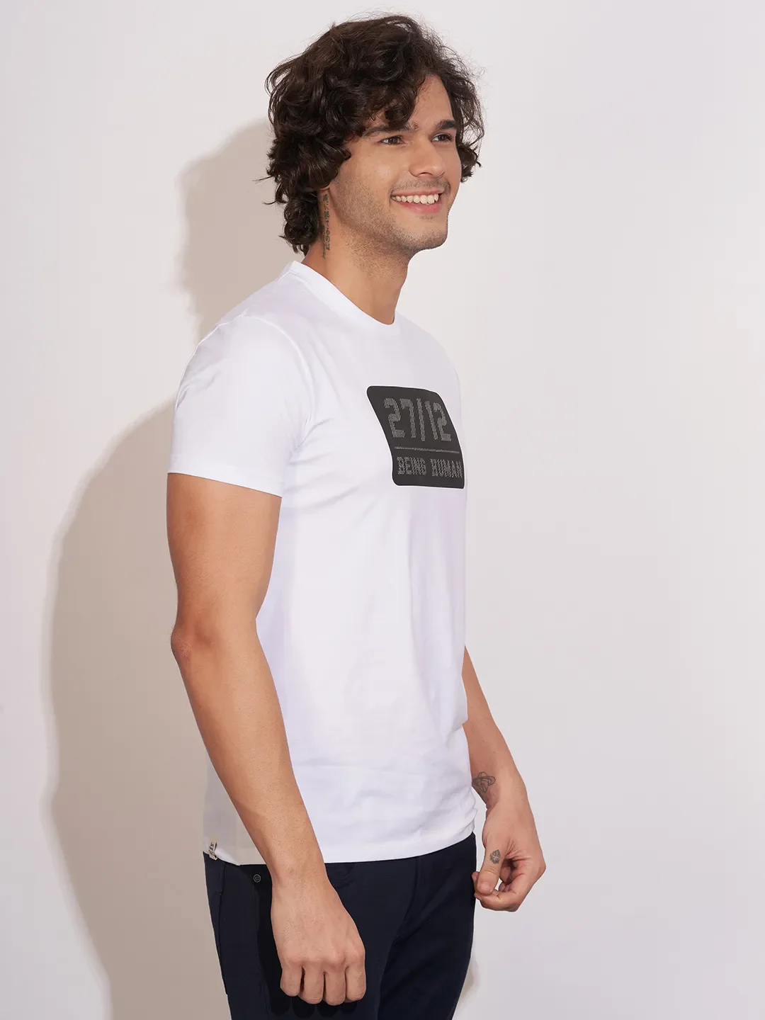 White Moderno Fit Round Neck Men's T-Shirt by Being Human Clothing - Image 2