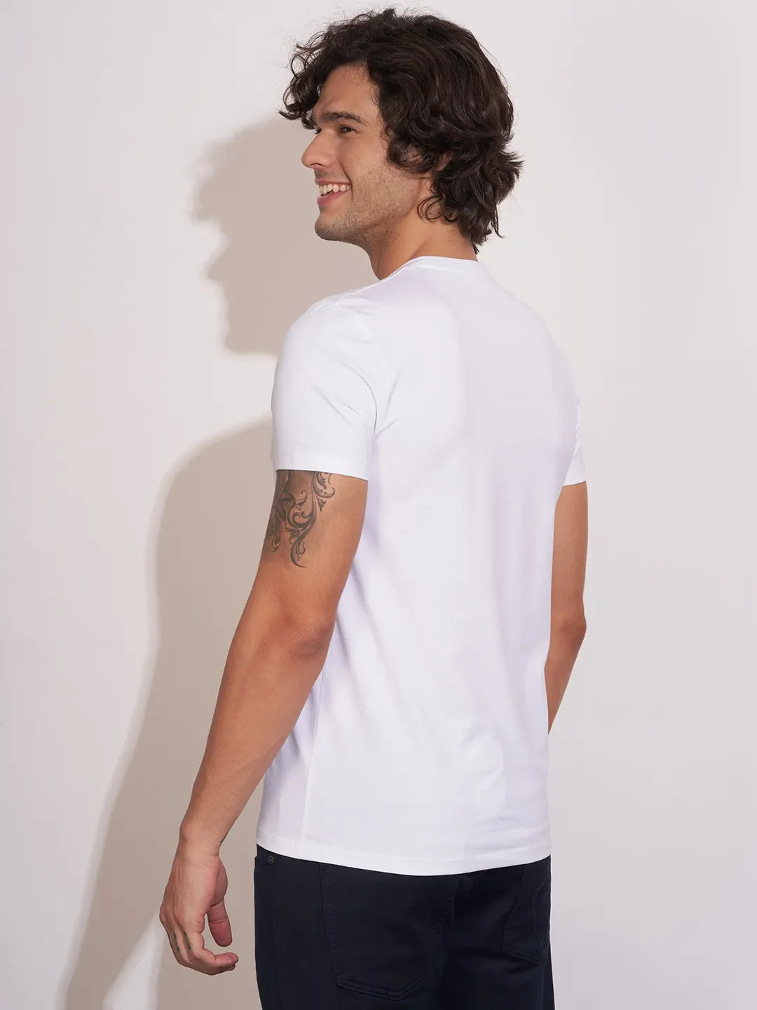 White Moderno Fit Round Neck Men's T-Shirt by Being Human Clothing - Image 3