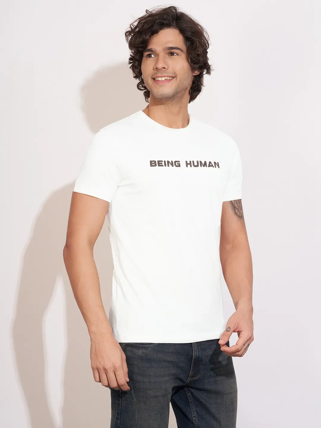 White Moderno Fit Round Neck Men's T-Shirt by Being Human Clothing - Image 2