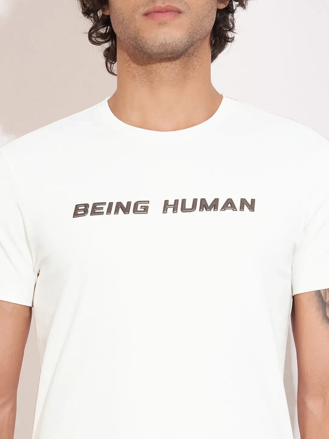 White Moderno Fit Round Neck Men's T-Shirt by Being Human Clothing - Image 5