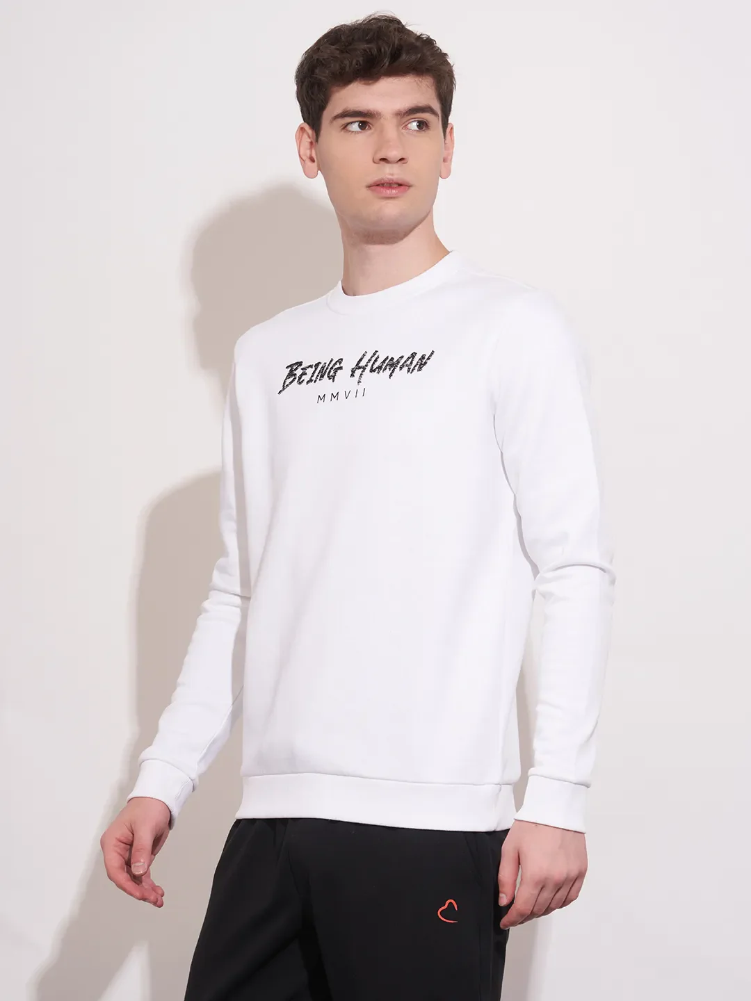 White Regular Fit Round Neck Men's Sweatshirt by Being Human Clothing - Image 2