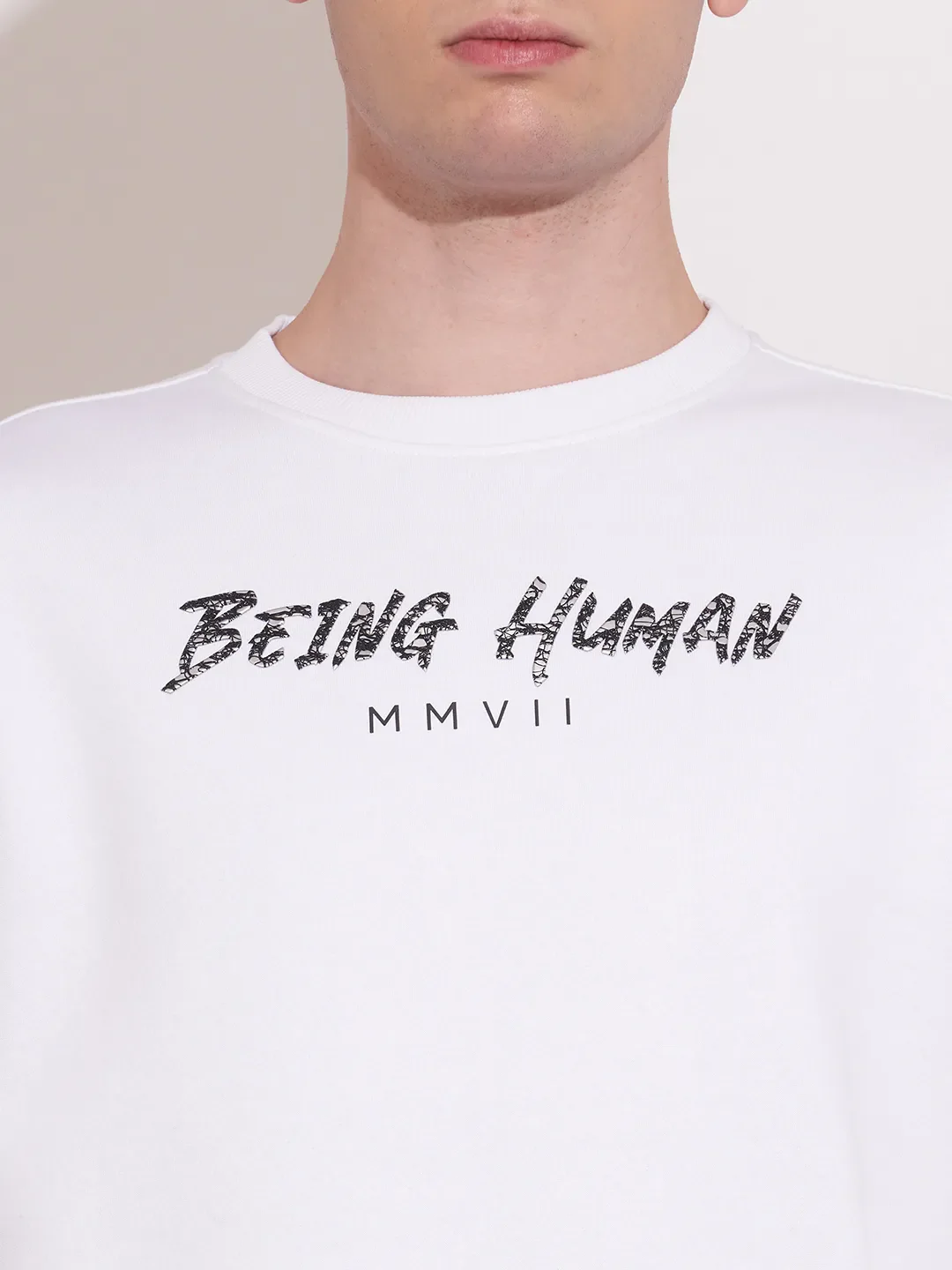 White Regular Fit Round Neck Men's Sweatshirt by Being Human Clothing - Image 5