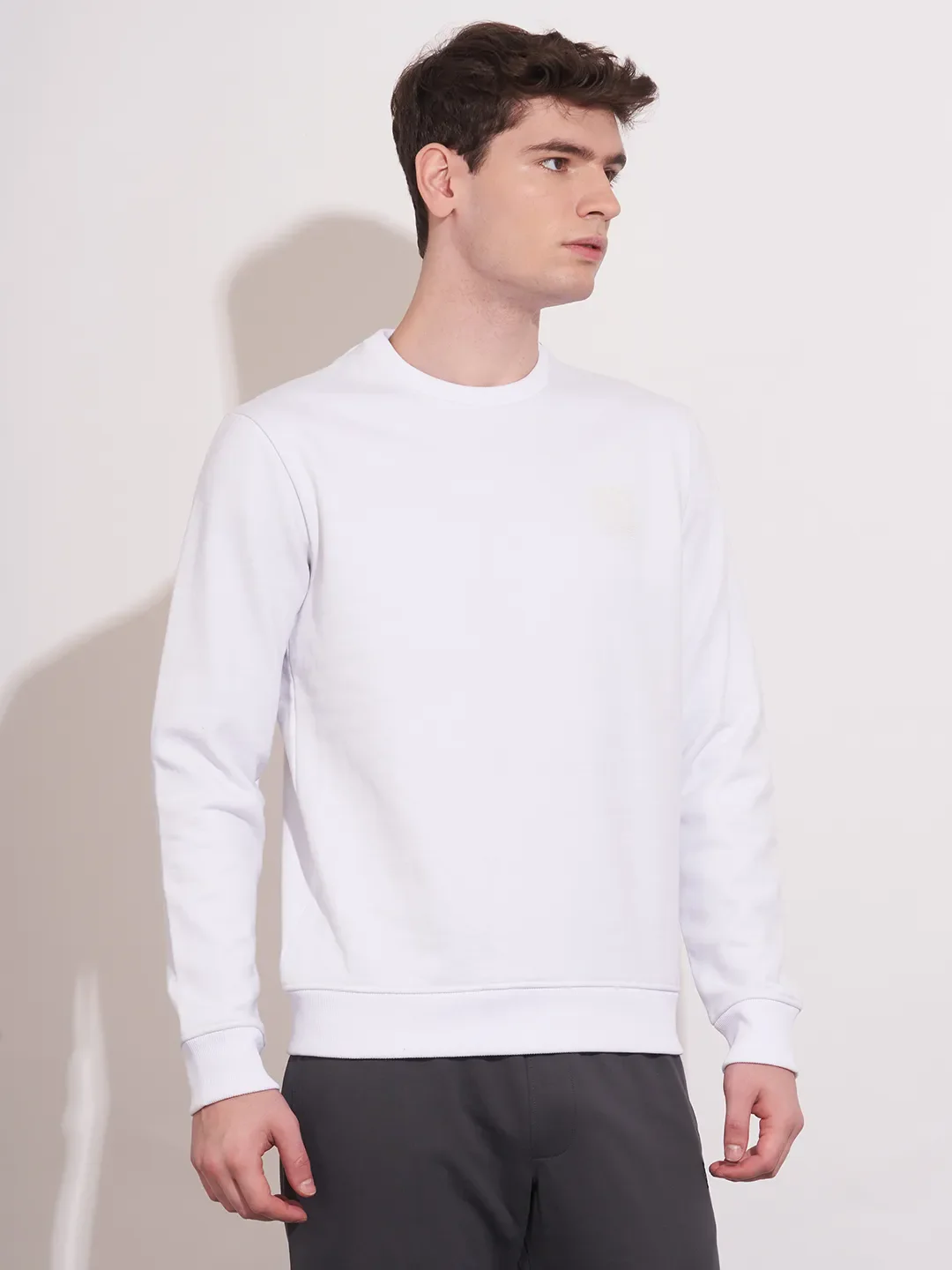 White Regular Fit Round Neck Men's Sweatshirt by Being Human Clothing - Image 2
