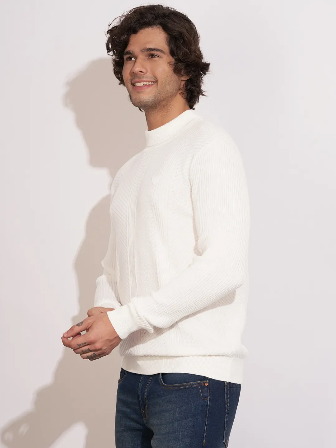 White Regular Fit Round Neck Men's Sweatshirt by Being Human Clothing - Image 2
