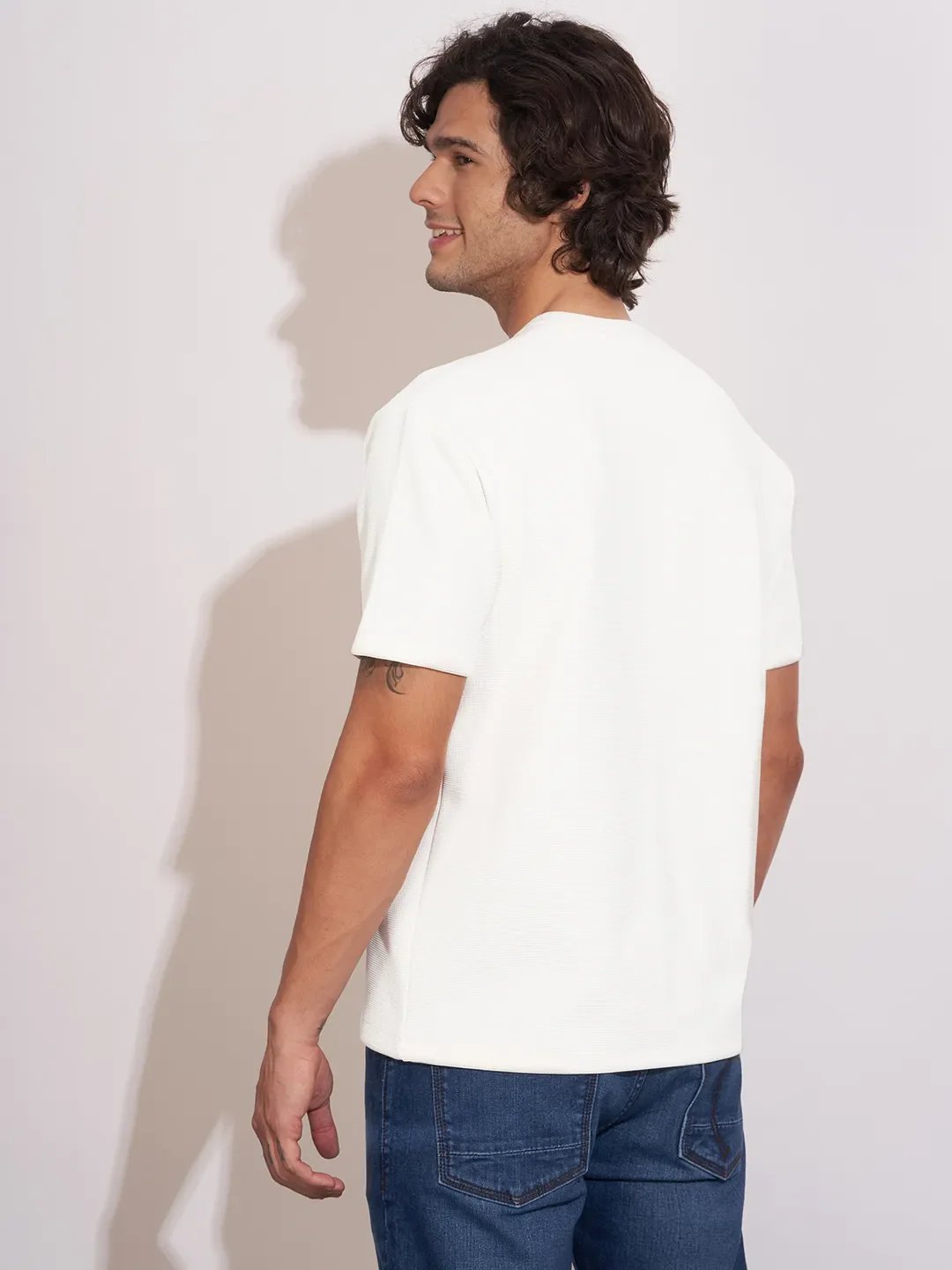 White Easy Fit Round Neck Men's T-Shirt by Being Human Clothing - Image 3