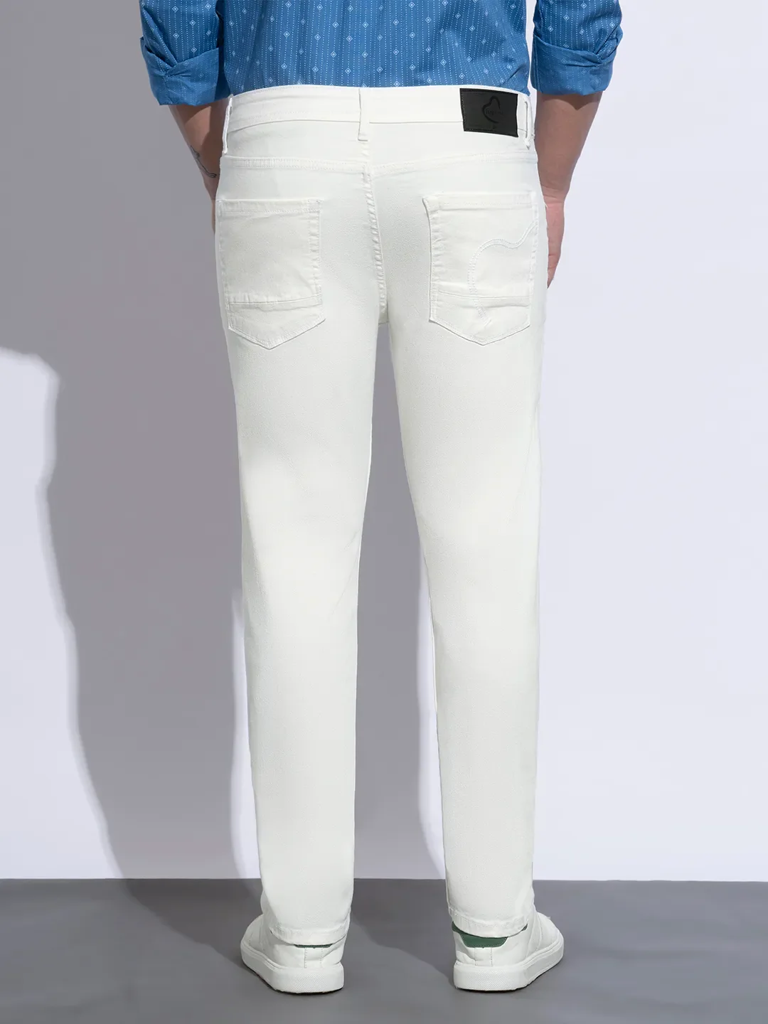 White Slim Fit Cotton Blend Men's Denims by Being Human Clothing - Image 3