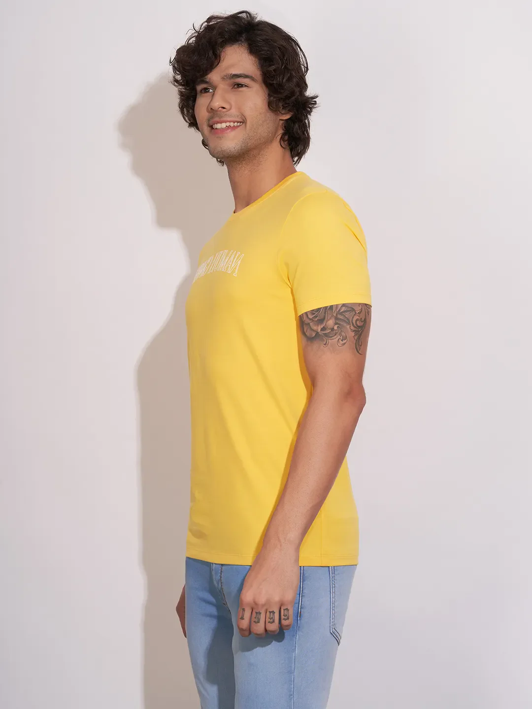 Yellow Moderno Fit Round Neck Men's T-Shirt by Being Human Clothing - Image 2