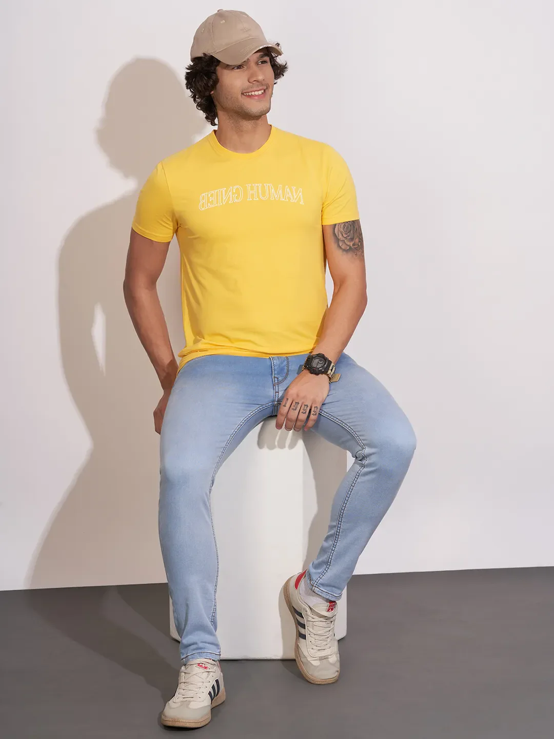 Yellow Moderno Fit Round Neck Men's T-Shirt by Being Human Clothing - Image 4