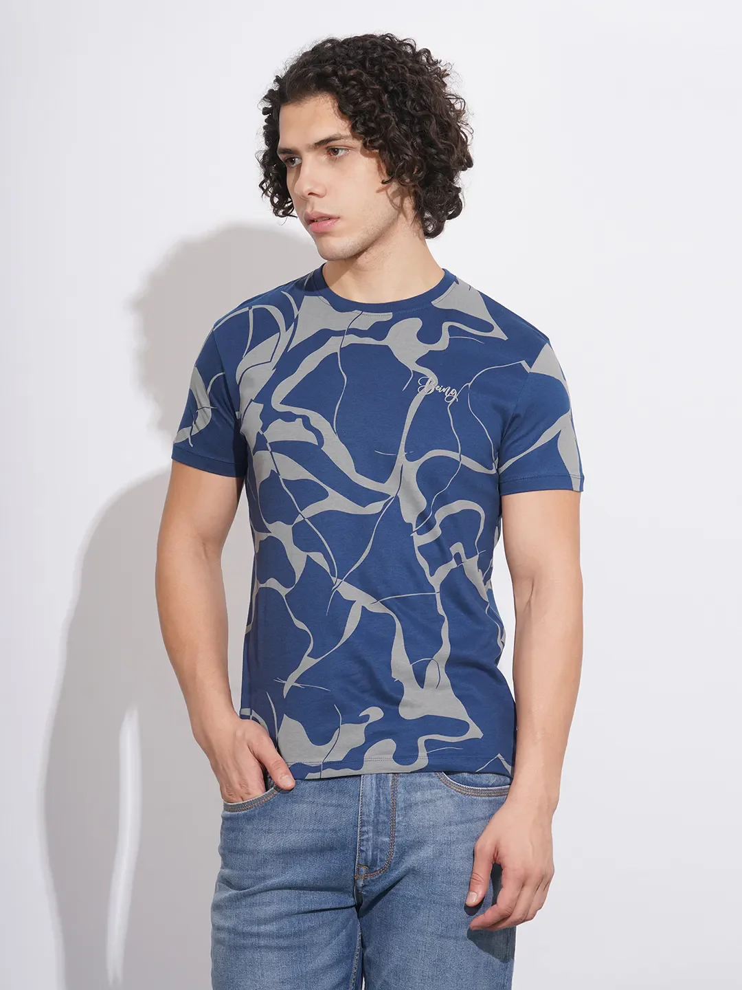 Blue Regular Fit Round Neck Men's T-Shirt by Being Human Clothing