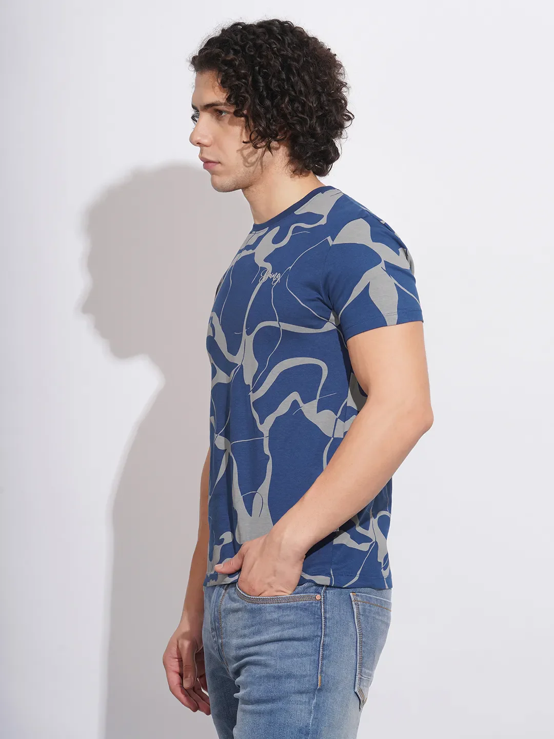 Blue Regular Fit Round Neck Men's T-Shirt by Being Human Clothing - Image 2