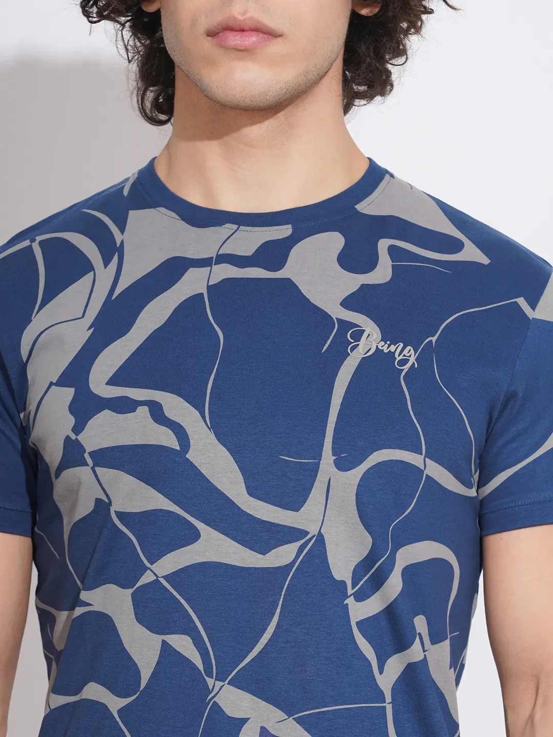 Blue Regular Fit Round Neck Men's T-Shirt by Being Human Clothing - Image 5