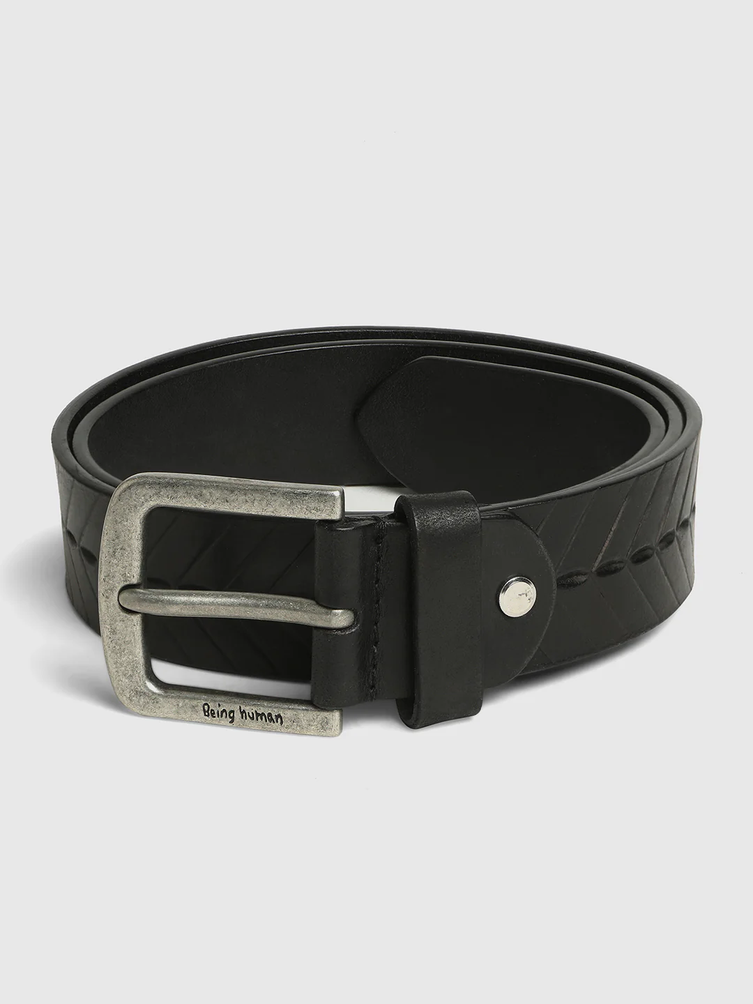 Black Buff Calf Leather Regular Fit Unisex Belt by Being Human Clothing - Image 2
