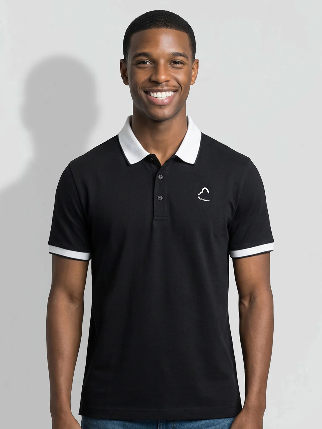 Black Men's Contrast Collar Polo T-Shirt by Being Human Clothing
