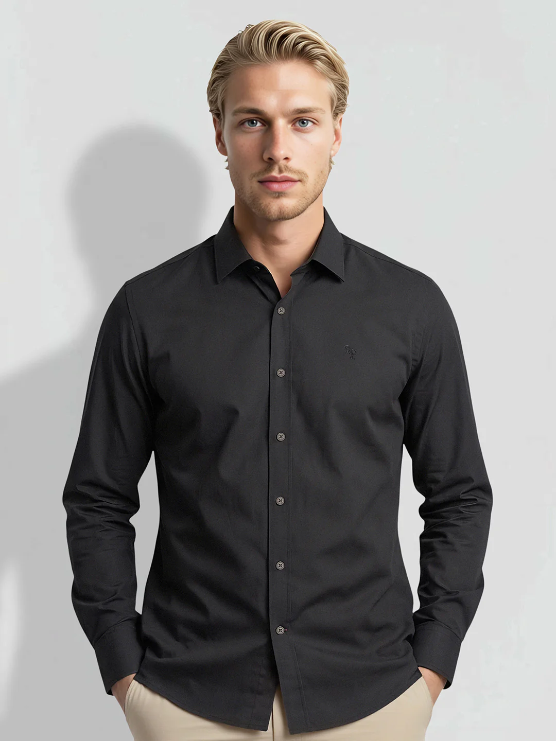 Black Moderno Fit Men's Long Sleeves Shirt by Being Human Clothing