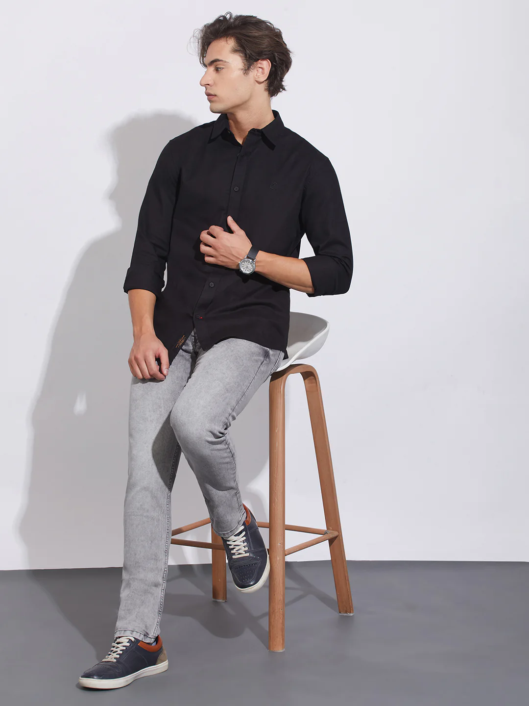 Black Moderno Fit Regular Collar Shirt for Men by Being Human Clothing - Image 4