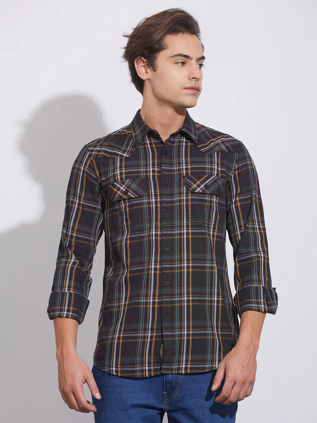 Black Moderno Fit Regular Collar Shirt for Men by Being Human Clothing
