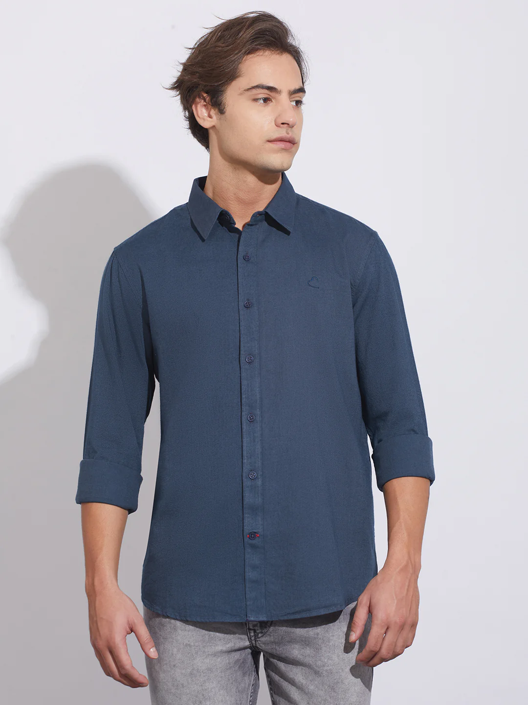 Blue Moderno Fit Regular Collar Men's Shirt by Being Human Clothing