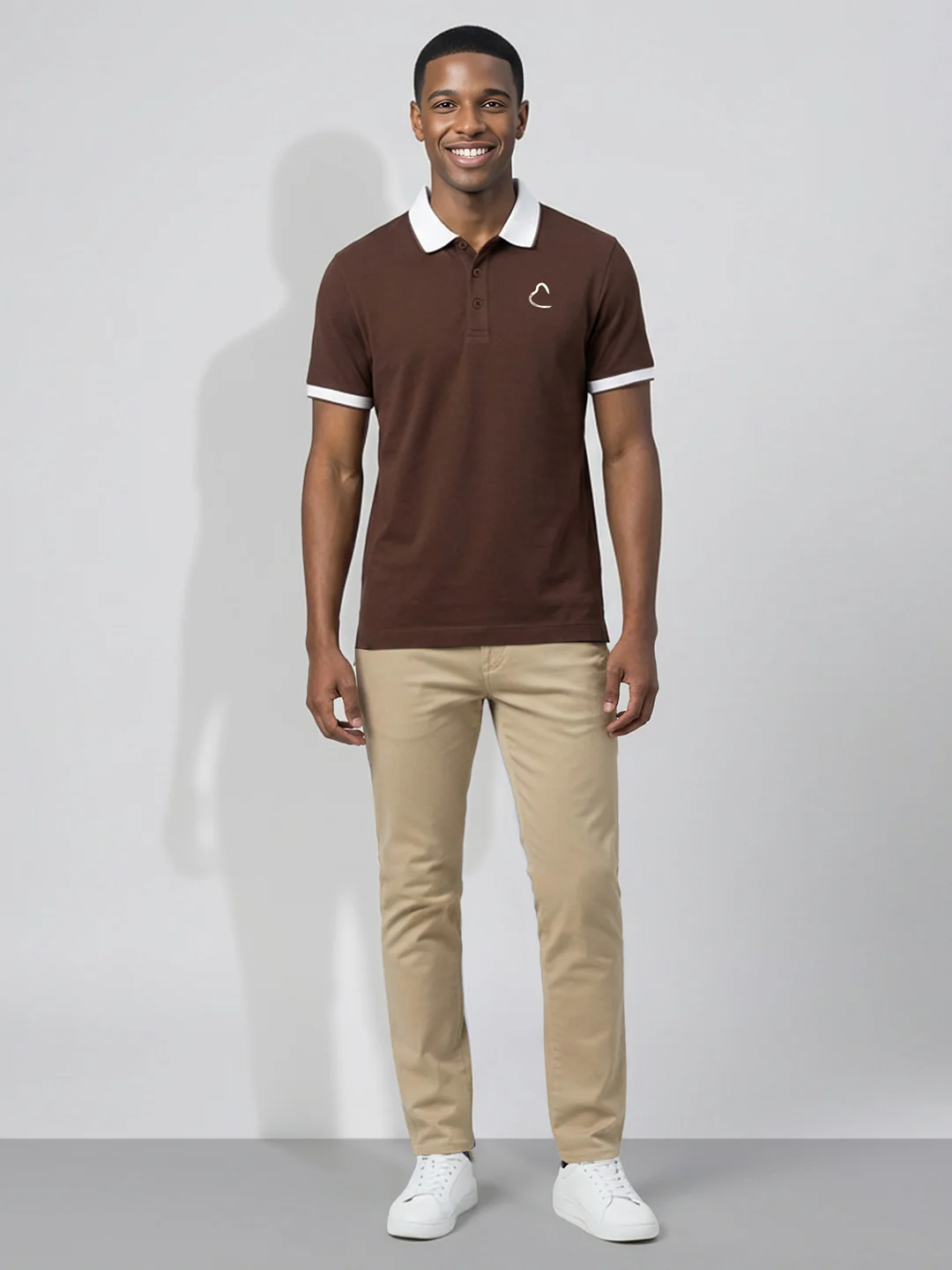 Brown Men's Contrast Tipping Polo T-shirt by Being Human Clothing - Image 4