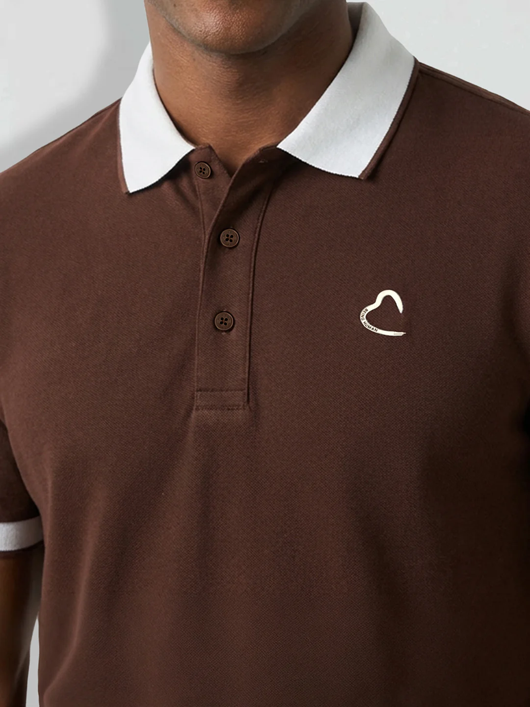 Brown Men's Contrast Tipping Polo T-shirt by Being Human Clothing - Image 5